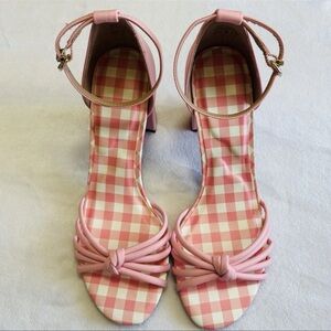 Stylish Pink Gingham Heeled Sandals